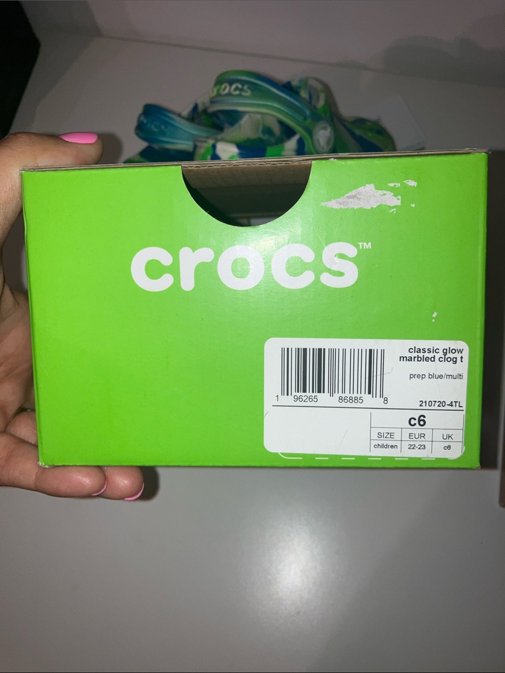 NEW CROCS toddler Kids Prep Blue & Green Tie-Dye Classic Clog GLOW IN THE DARK - Picture 7 of 7